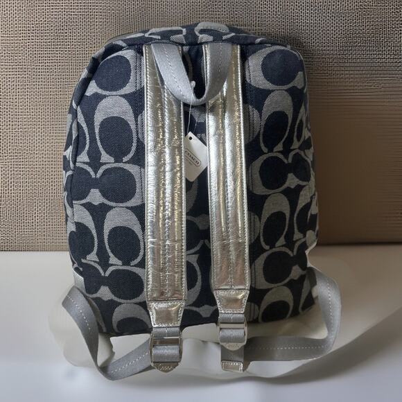 Rare Find NEW Coach Signature Denim Backpack F19691 Denim Silver Metallic Trim main image 16